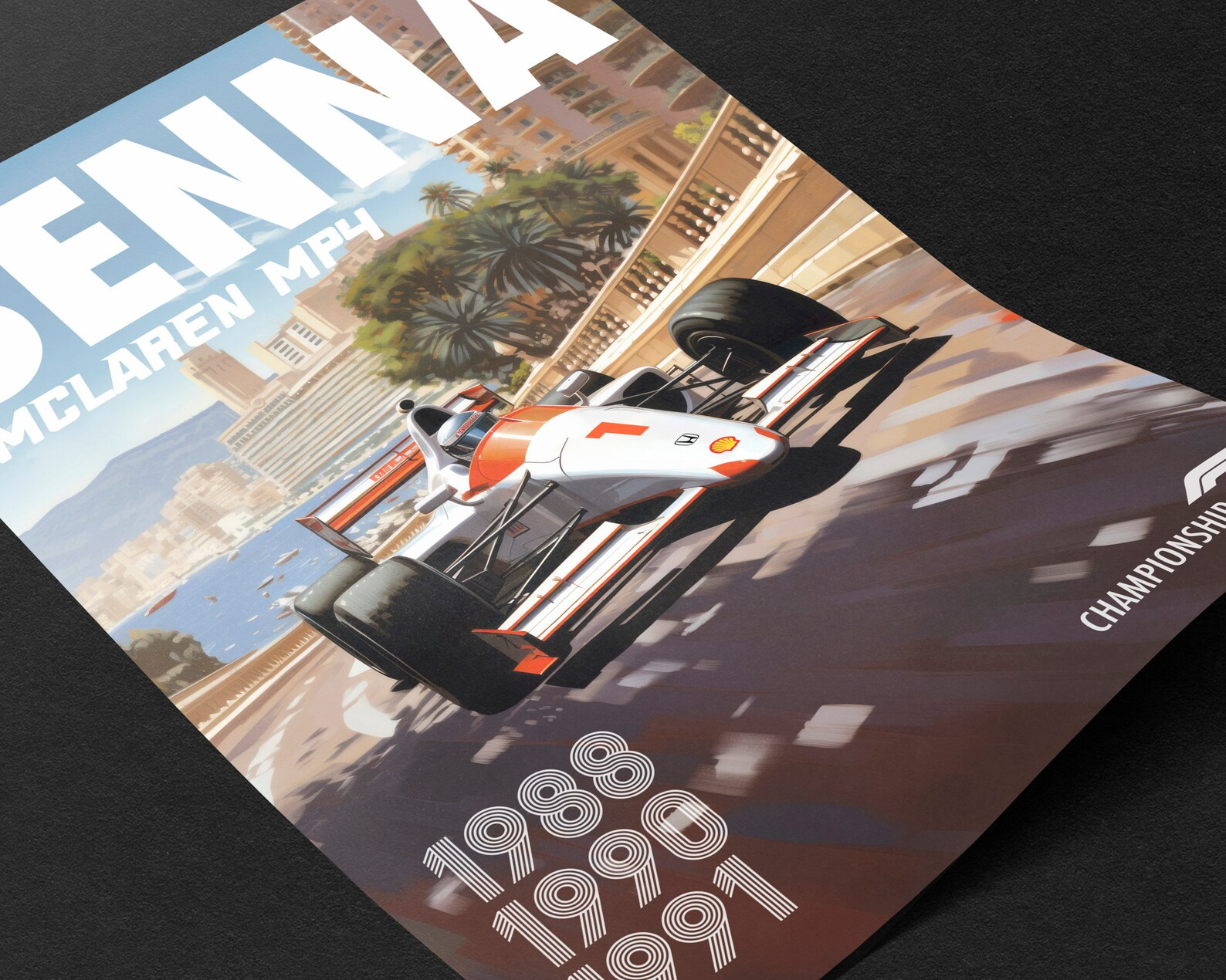 Vintage Ayrton Senna Poster Formula1 Race Car Wall Art Mclaren Mp4 Artwork