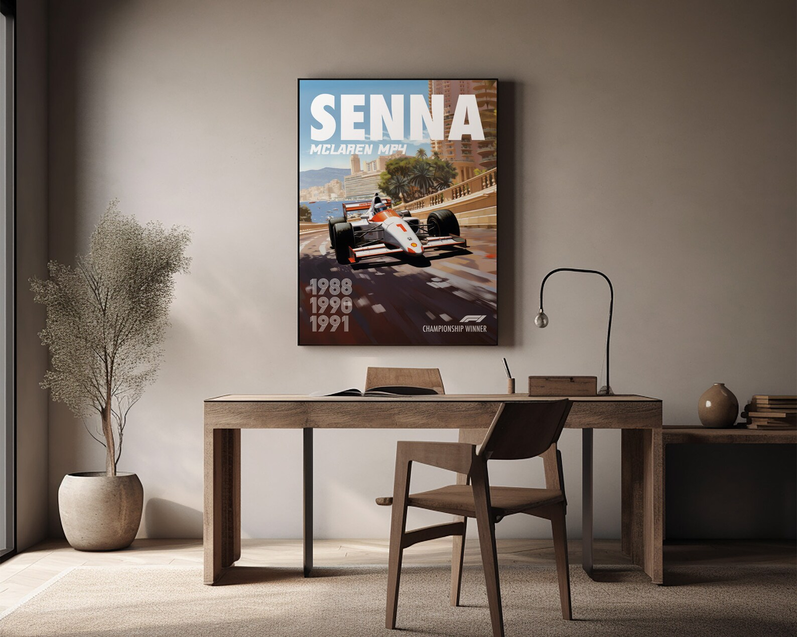 Vintage Ayrton Senna Poster Formula1 Race Car Wall Art Mclaren Mp4 Artwork