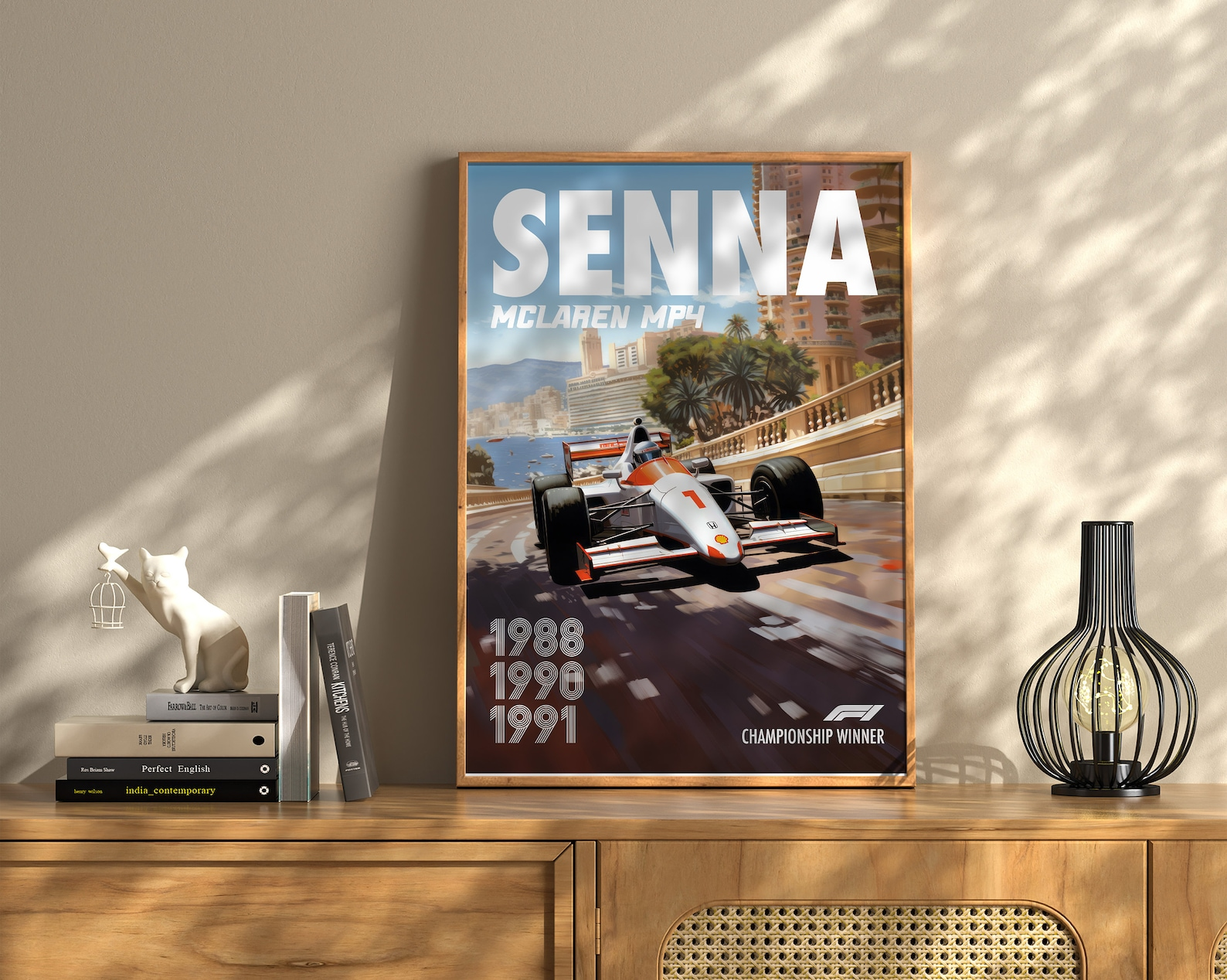 Vintage Ayrton Senna Poster Formula1 Race Car Wall Art Mclaren Mp4 Artwork