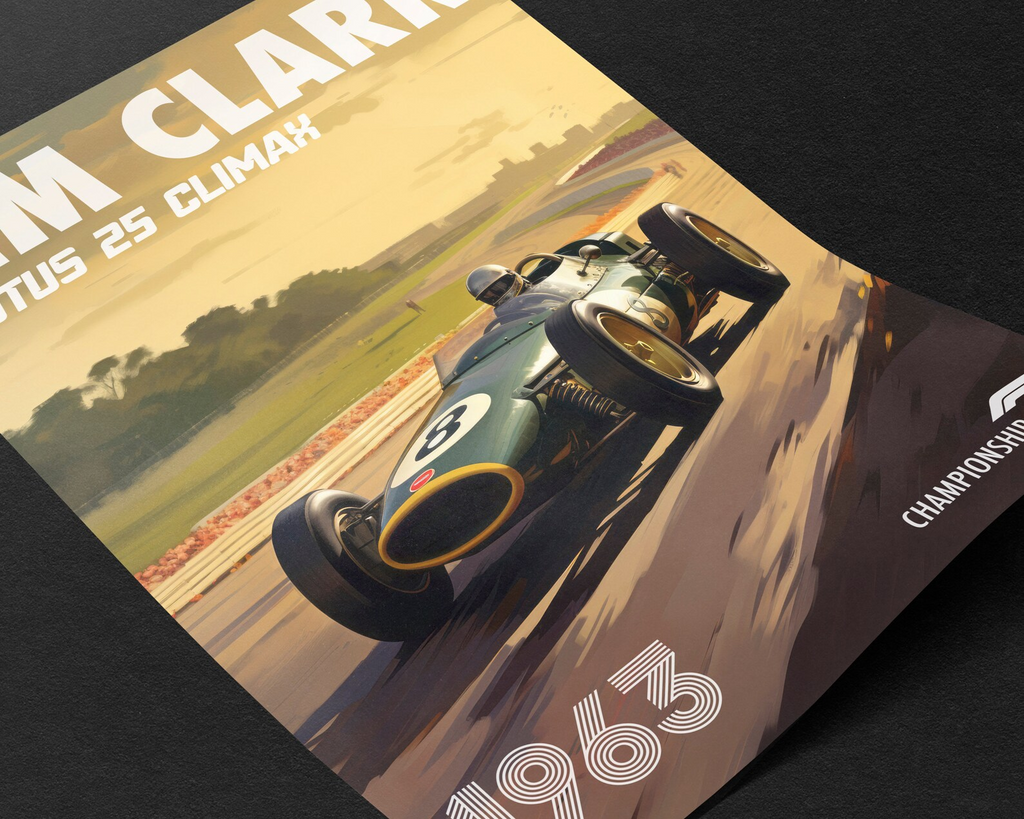 Vintage Jim Clark Poster Formula1 Race Car Wall Art Lotus 25 Climax Artwork