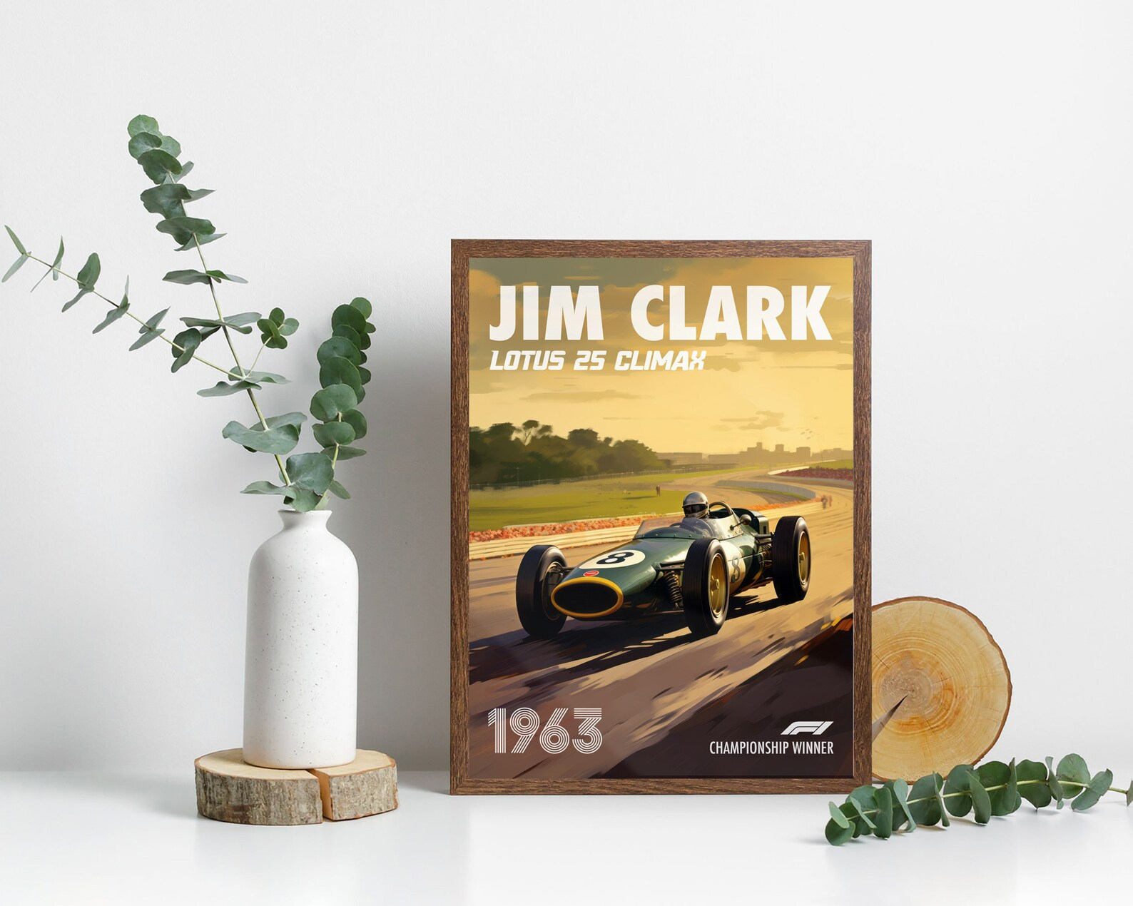Vintage Jim Clark Poster Formula1 Race Car Wall Art Lotus 25 Climax Artwork