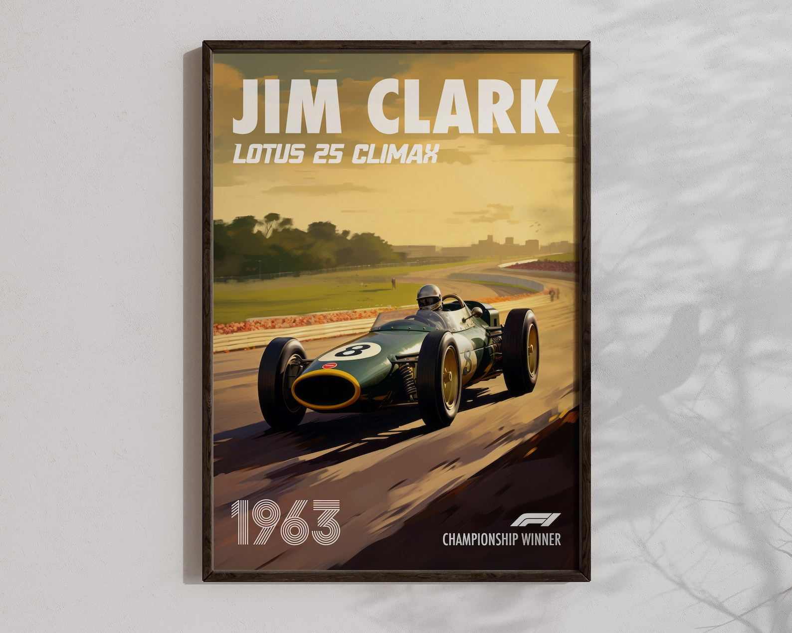 Vintage Jim Clark Poster Formula1 Race Car Wall Art Lotus 25 Climax Artwork
