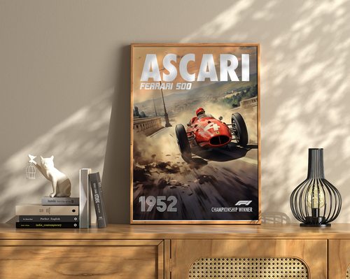 Alberto Ascari Poster Formula1 Race Car Wall Art Ferrari 500 Artwork