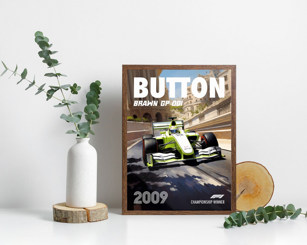 Jenson Button Poster Formula1 Race Car Wall Art Brawn GP Artwork