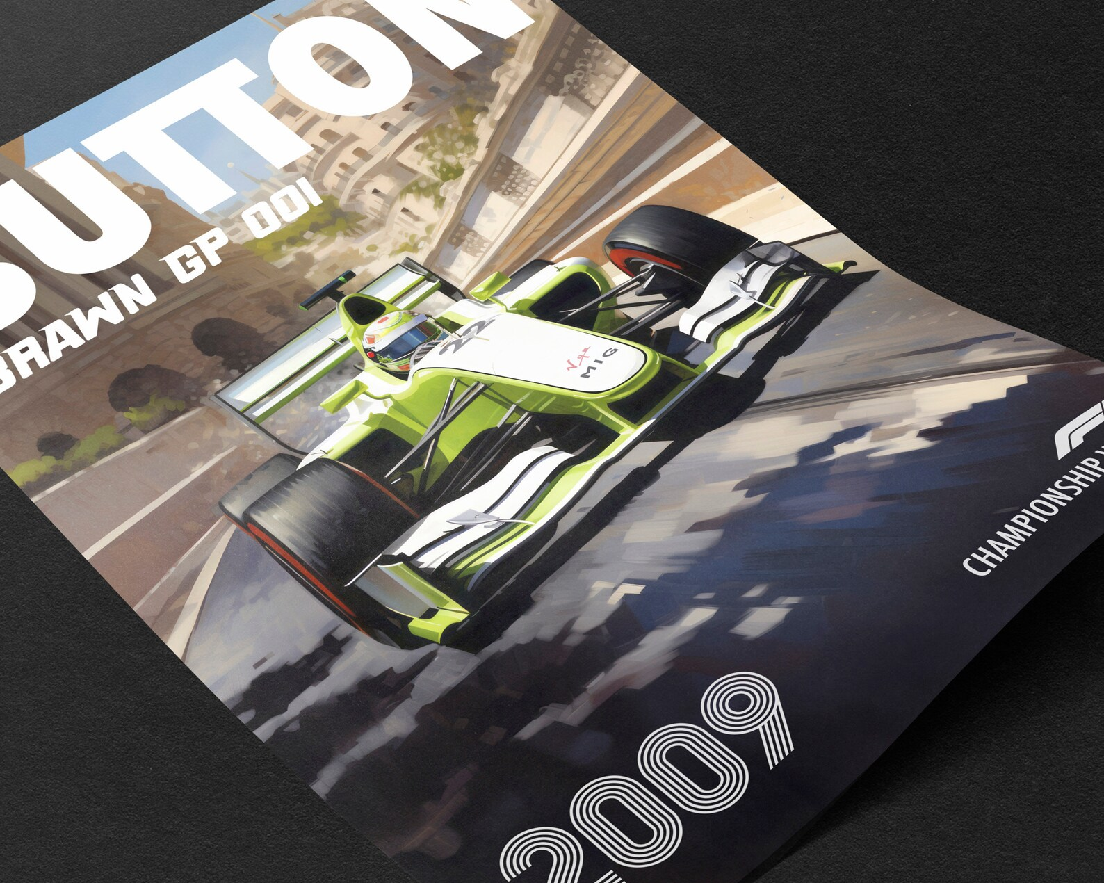 Jenson Button Poster Formula1 Race Car Wall Art Brawn GP Artwork
