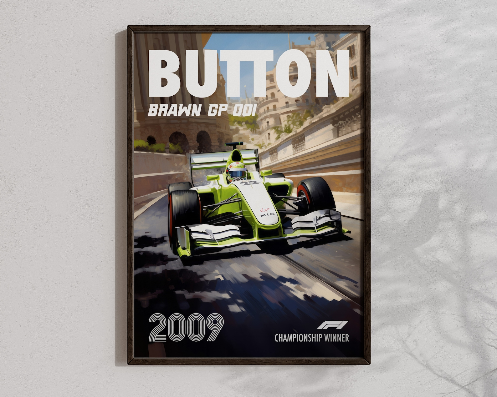 Jenson Button Poster Formula1 Race Car Wall Art Brawn GP Artwork