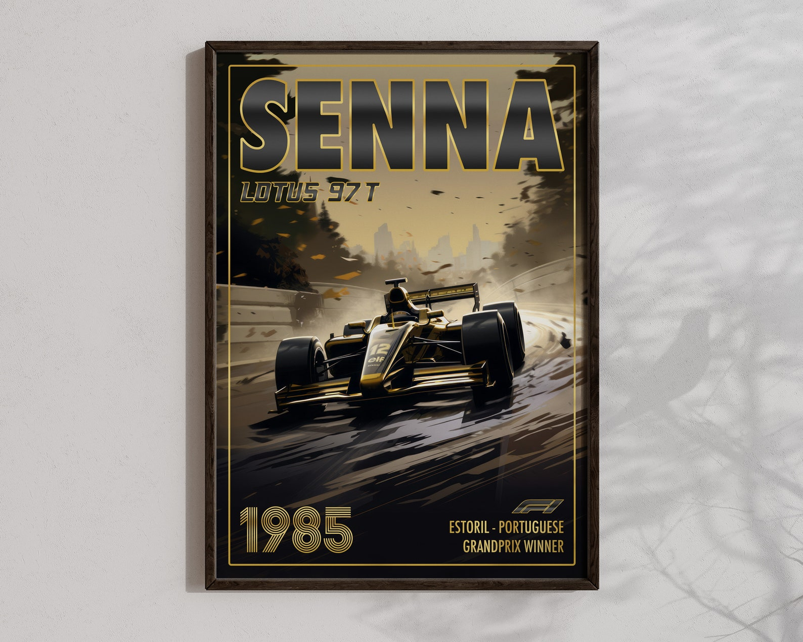 Vintage Ayrton Senna Poster Formula1 Race Car Wall Art Lotus 97T Artwork