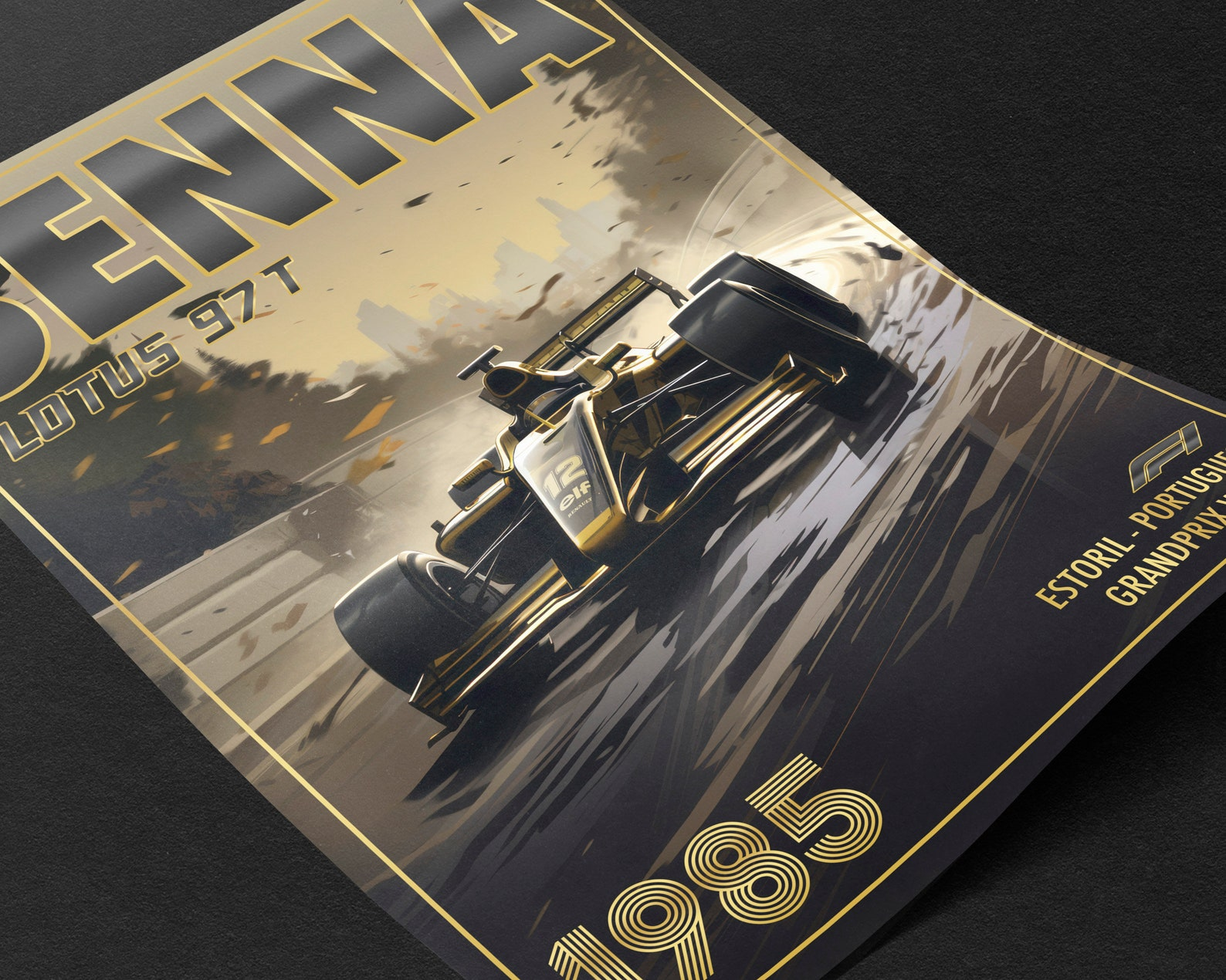 Vintage Ayrton Senna Poster Formula1 Race Car Wall Art Lotus 97T Artwork