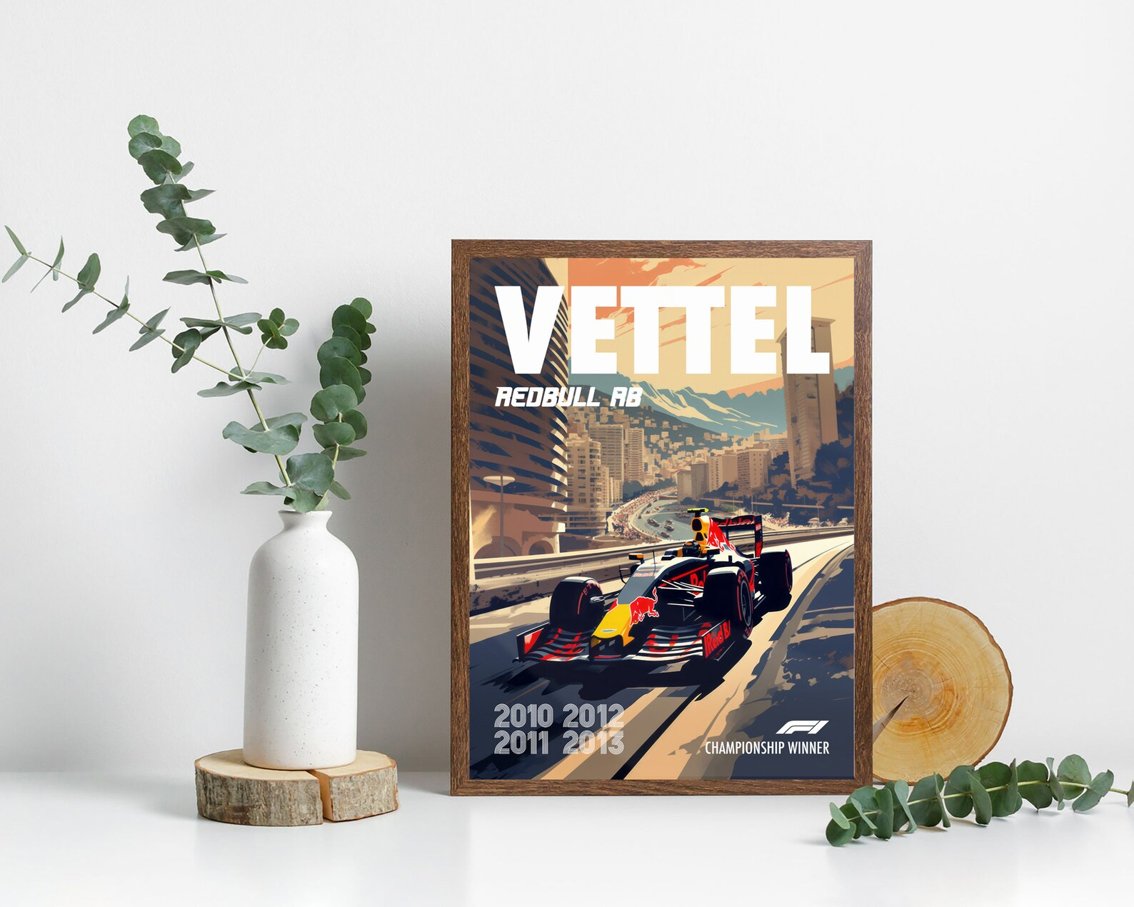 Sebastian Vettel Poster Formula1 Race Car Wall Art RedBull Racing Artwork