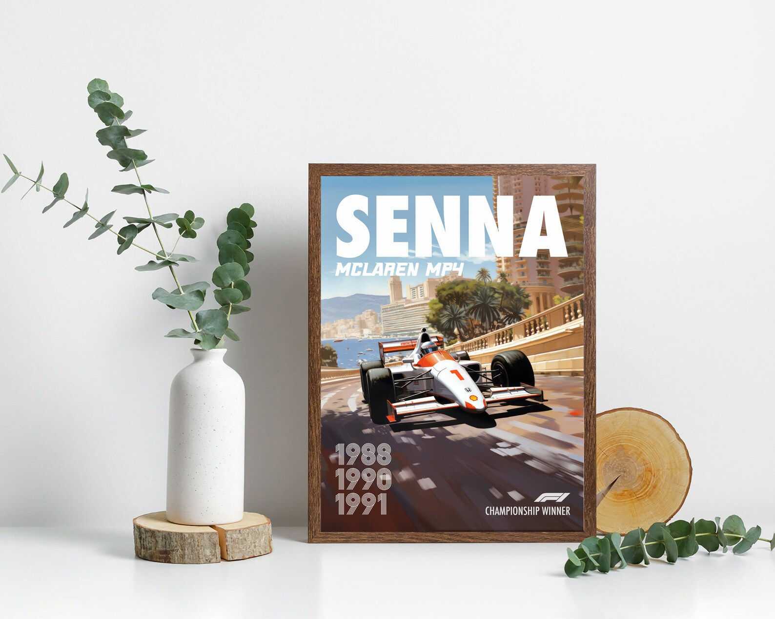 Vintage Ayrton Senna Poster Formula1 Race Car Wall Art Mclaren Mp4 Artwork