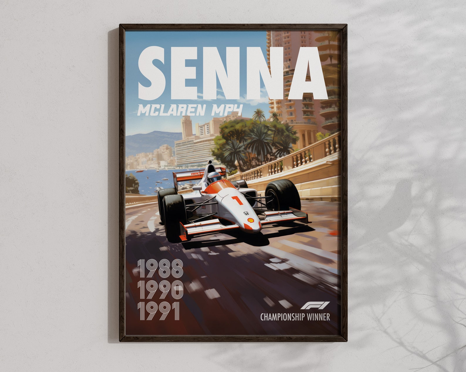 Vintage Ayrton Senna Poster Formula1 Race Car Wall Art Mclaren Mp4 Artwork