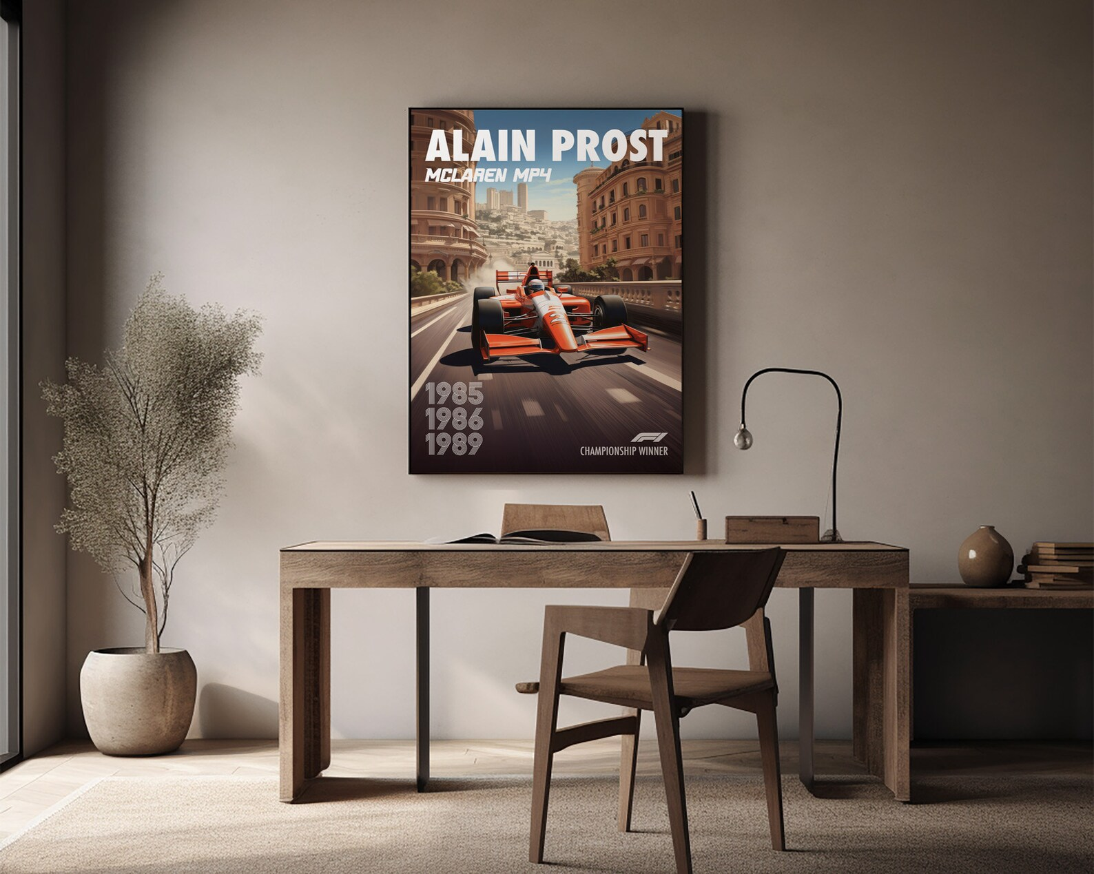 Vintage Alain Prost Poster Formula1 Race Car Wall Art Mclaren Mp4 Artwork