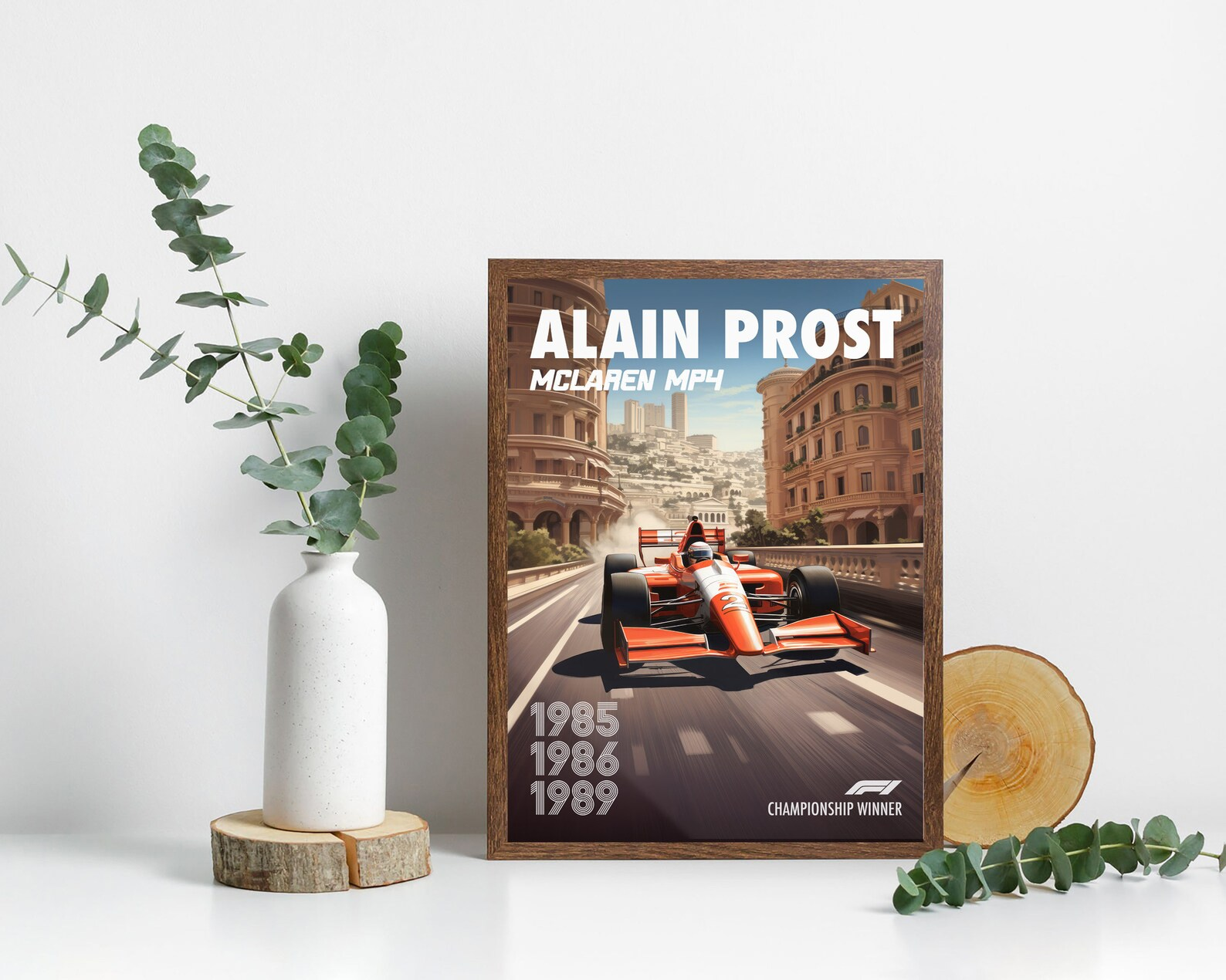 Vintage Alain Prost Poster Formula1 Race Car Wall Art Mclaren Mp4 Artwork