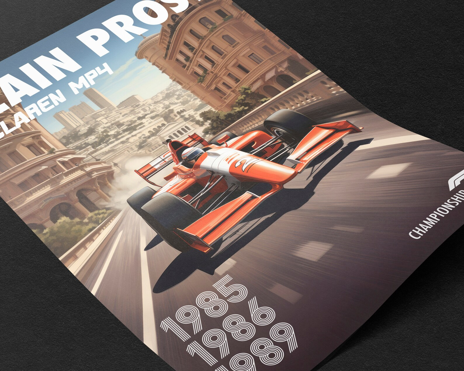 Vintage Alain Prost Poster Formula1 Race Car Wall Art Mclaren Mp4 Artwork