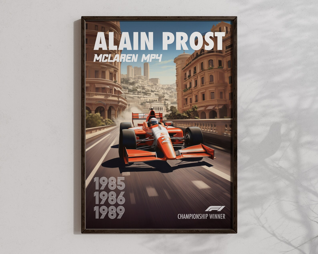 Vintage Alain Prost Poster Formula1 Race Car Wall Art Mclaren Mp4 Artwork