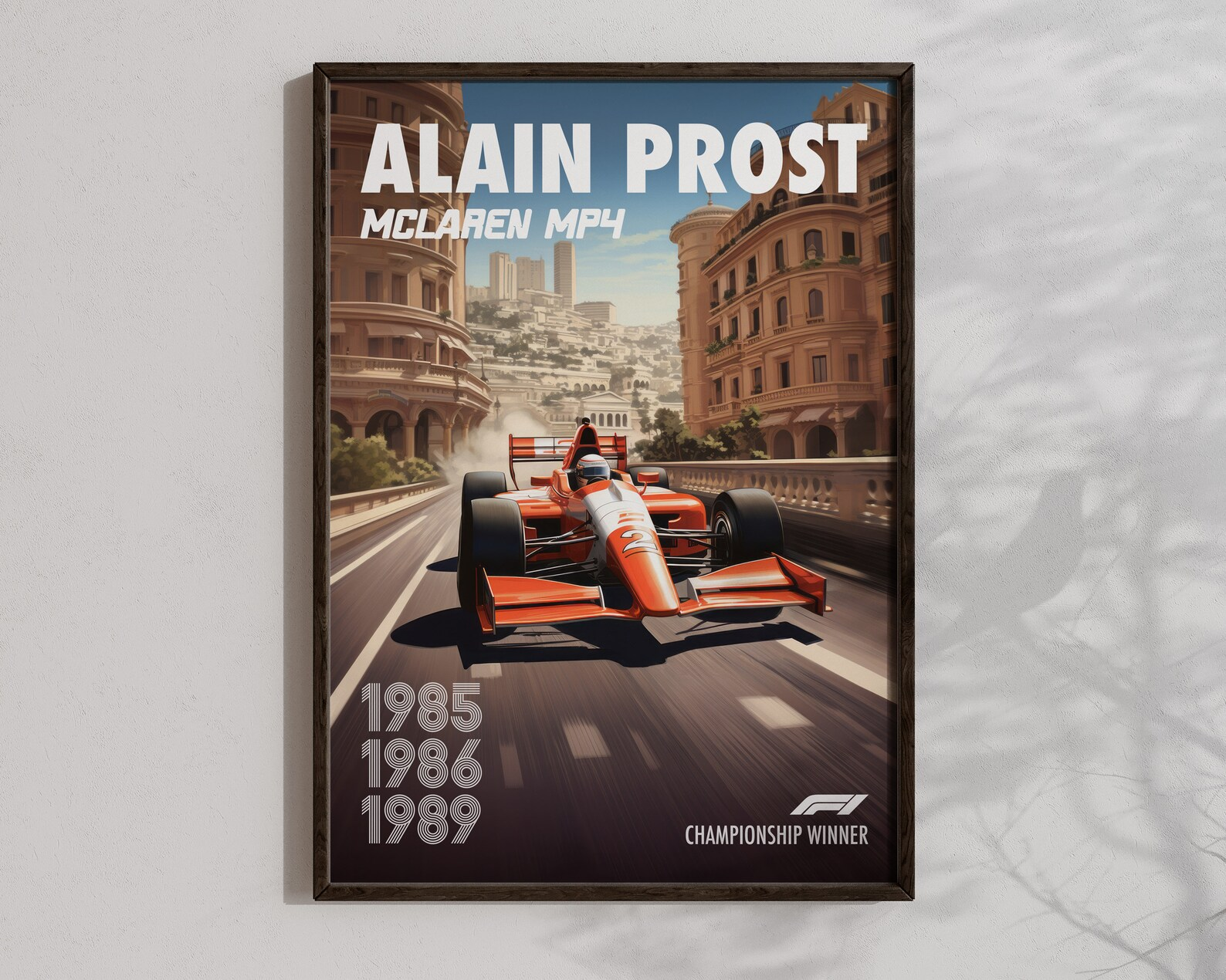 Vintage Alain Prost Poster Formula1 Race Car Wall Art Mclaren Mp4 Artwork