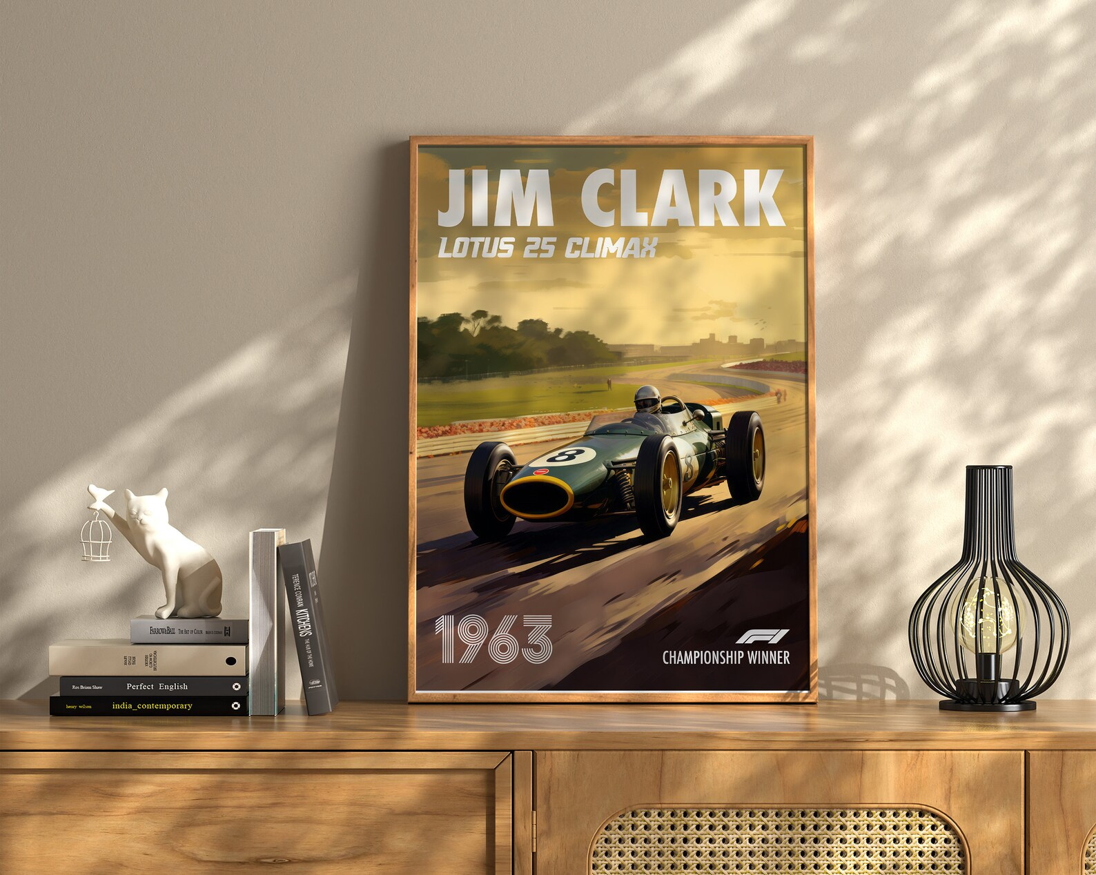 Vintage Jim Clark Poster Formula1 Race Car Wall Art Lotus 25 Climax Artwork