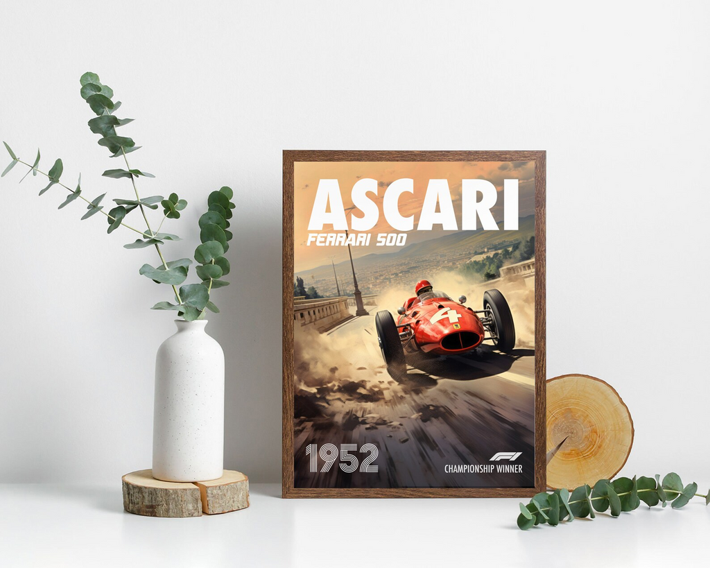 Alberto Ascari Poster Formula1 Race Car Wall Art Ferrari 500 Artwork