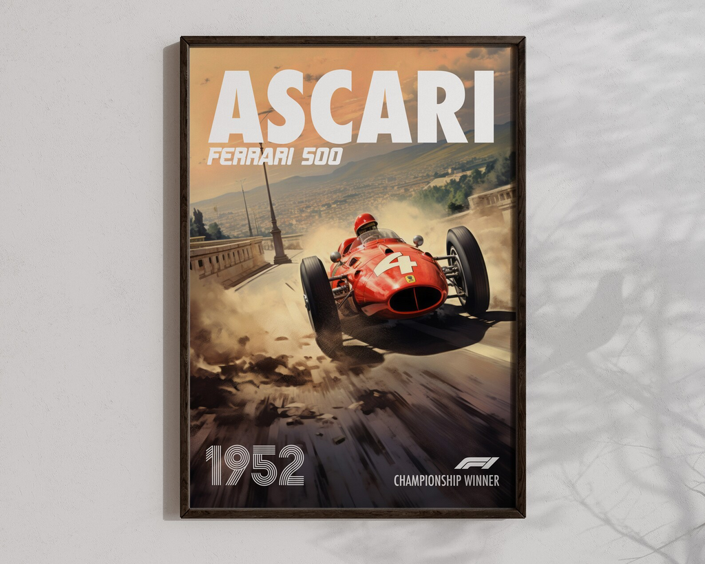Alberto Ascari Poster Formula1 Race Car Wall Art Ferrari 500 Artwork