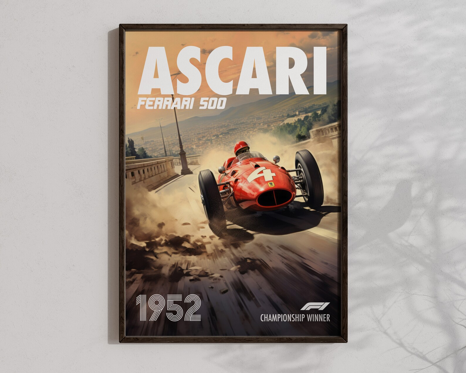 Alberto Ascari Poster Formula1 Race Car Wall Art Ferrari 500 Artwork