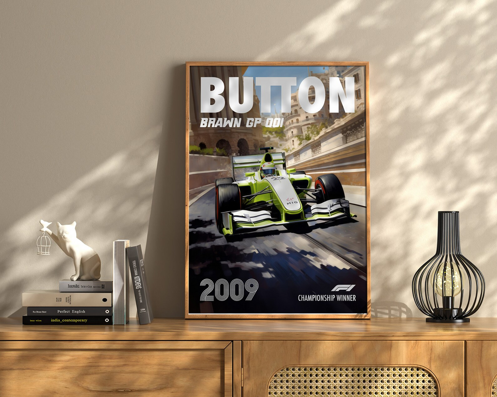 Jenson Button Poster Formula1 Race Car Wall Art Brawn GP Artwork