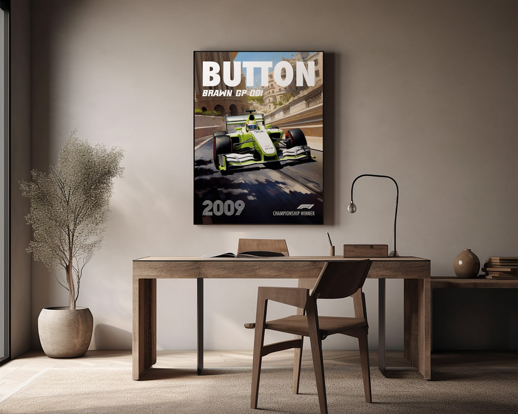 Jenson Button Poster Formula1 Race Car Wall Art Brawn GP Artwork