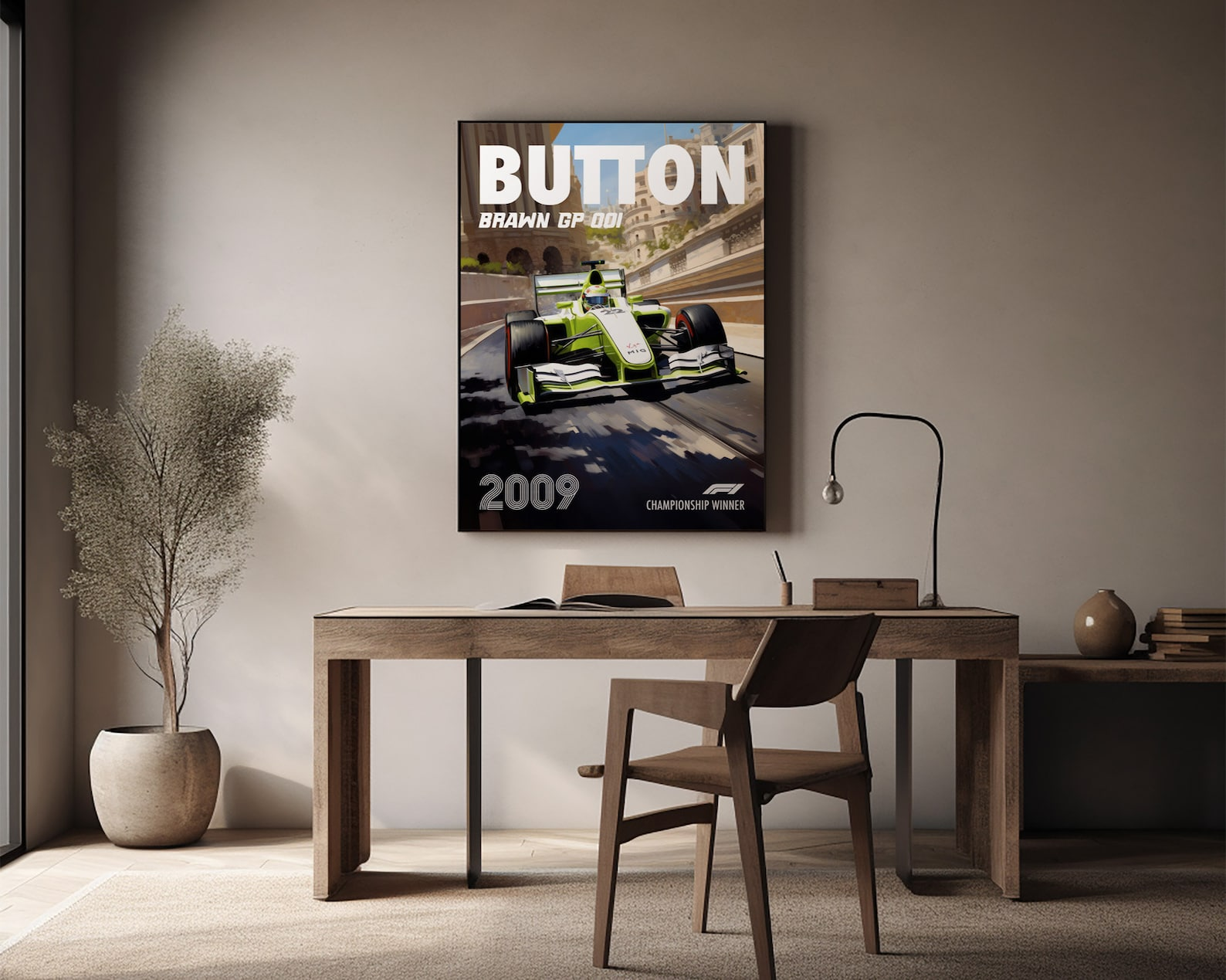Jenson Button Poster Formula1 Race Car Wall Art Brawn GP Artwork