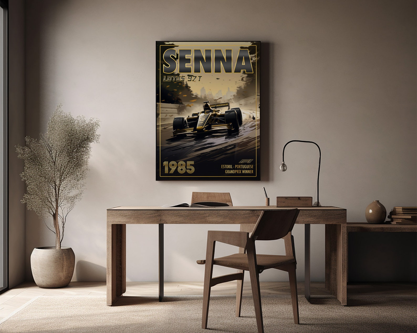 Vintage Ayrton Senna Poster Formula1 Race Car Wall Art Lotus 97T Artwork