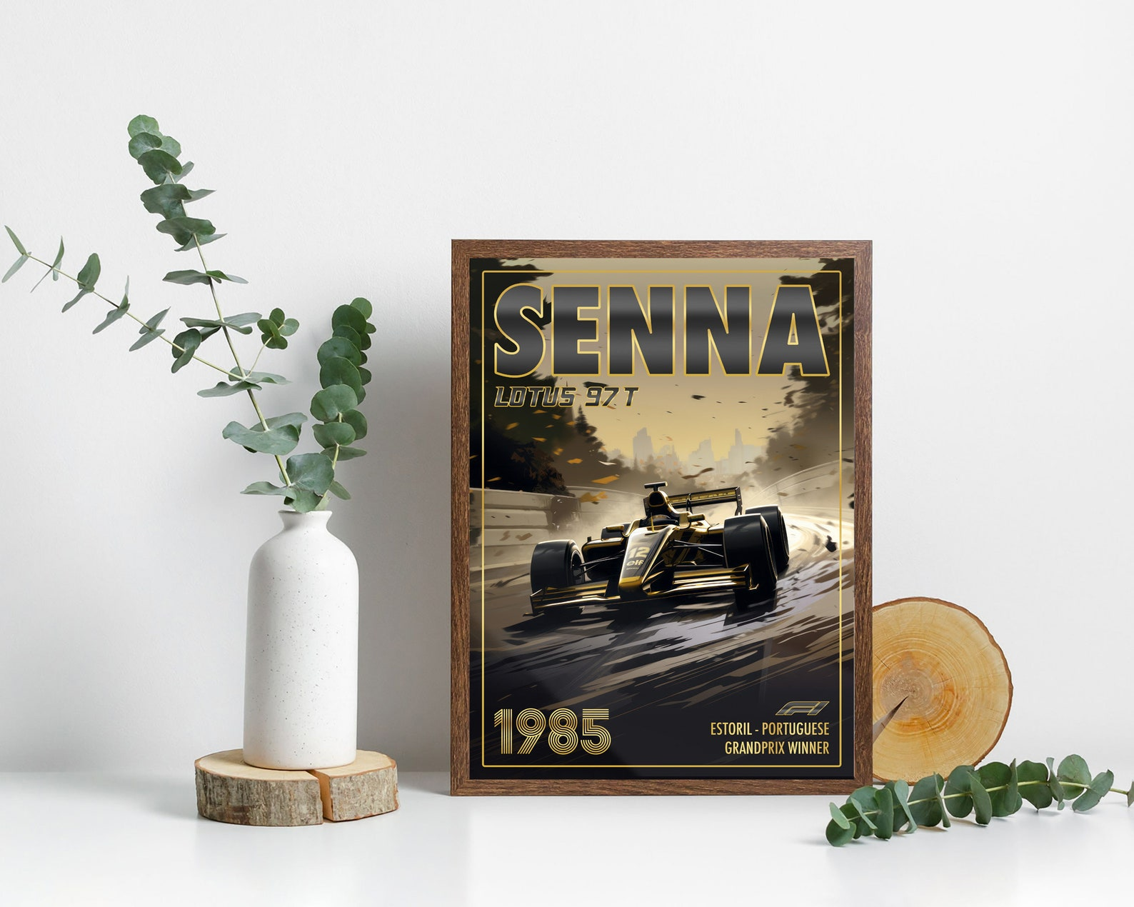 Vintage Ayrton Senna Poster Formula1 Race Car Wall Art Lotus 97T Artwork