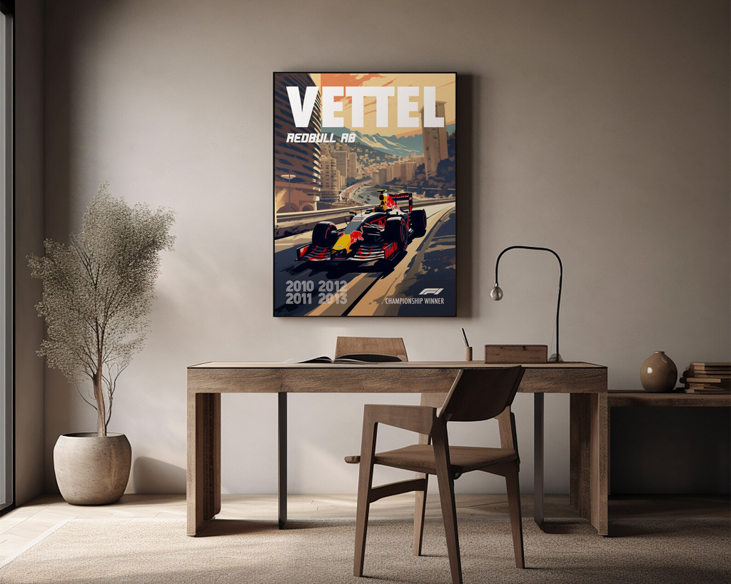 Sebastian Vettel Poster Formula1 Race Car Wall Art RedBull Racing Artwork