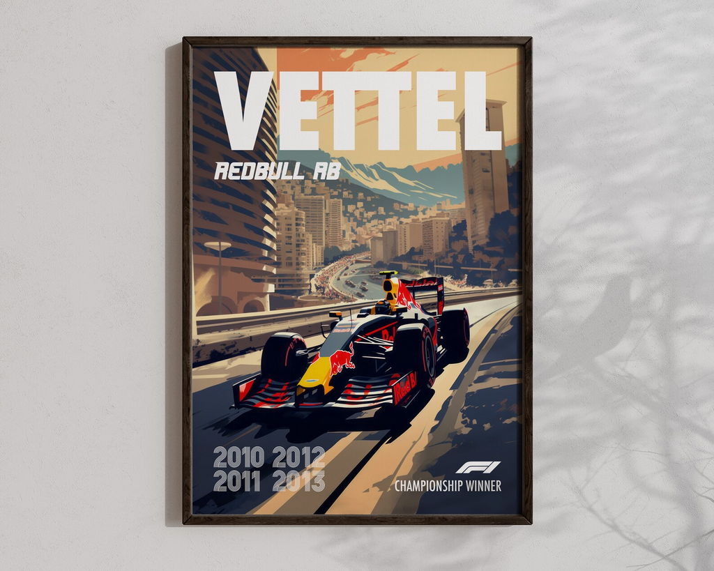 Sebastian Vettel Poster Formula1 Race Car Wall Art RedBull Racing Artwork