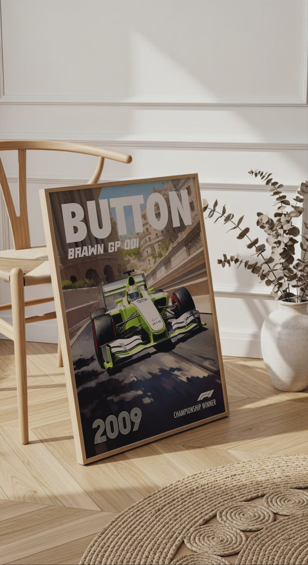 Jenson Button Poster Formula1 Race Car Wall Art Brawn GP Artwork