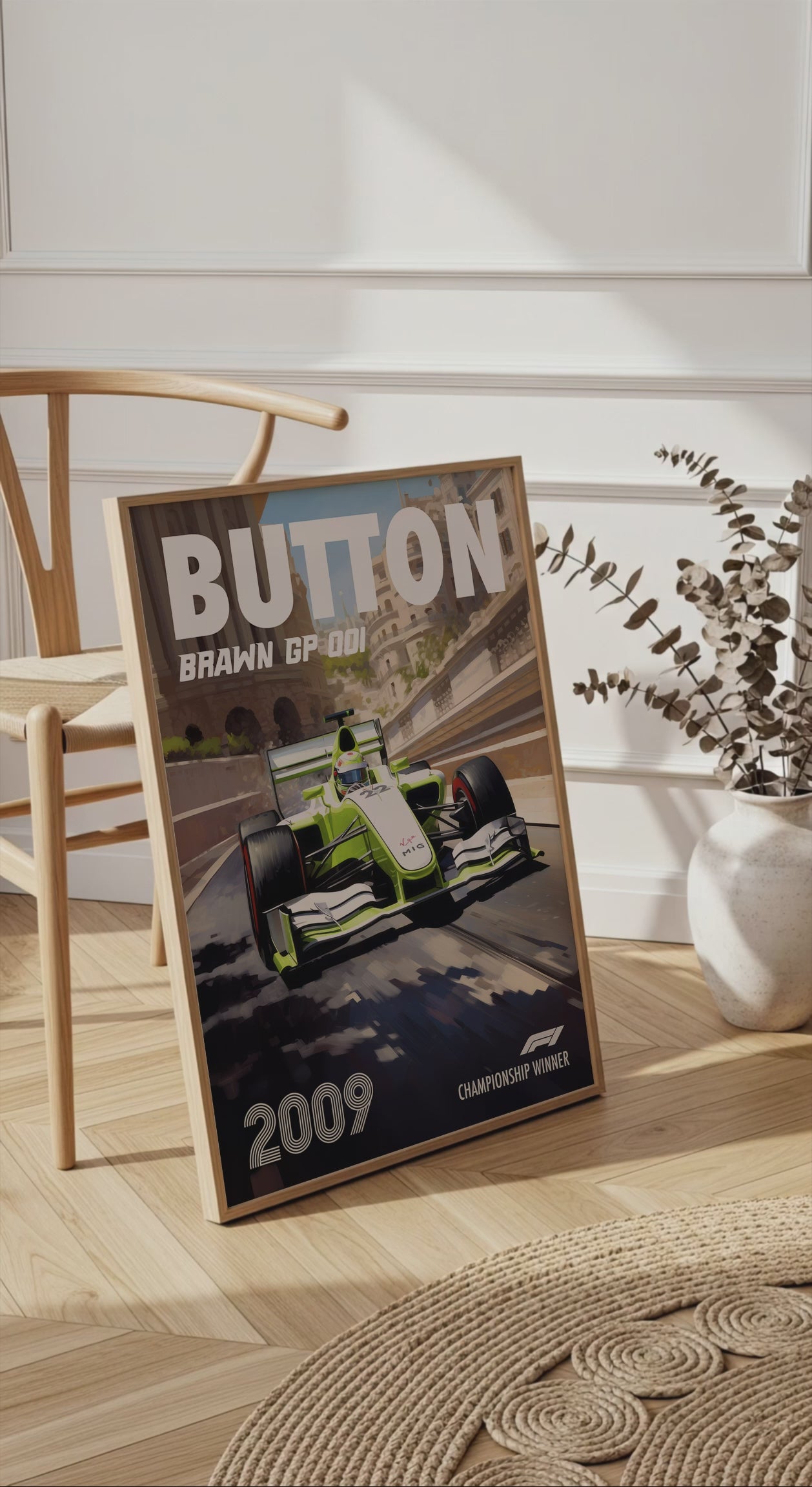 Jenson Button Poster Formula1 Race Car Wall Art Brawn GP Artwork