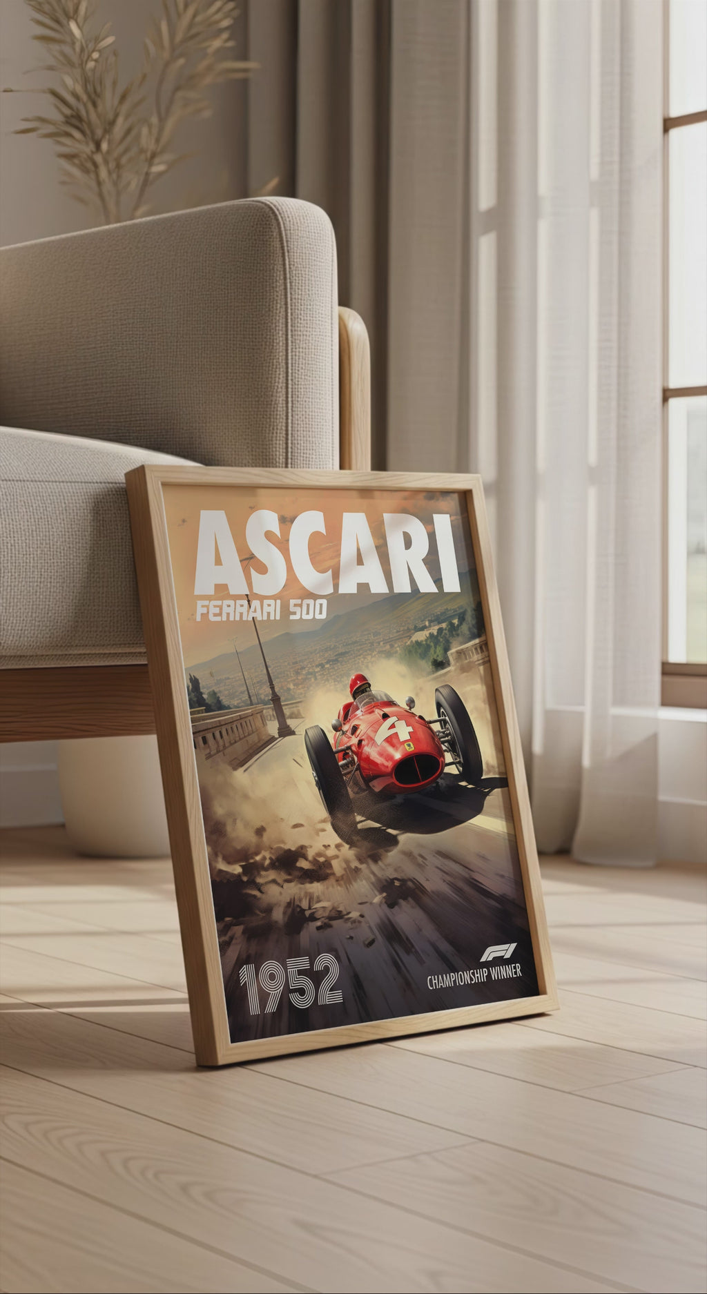 Alberto Ascari Poster Formula1 Race Car Wall Art Ferrari 500 Artwork