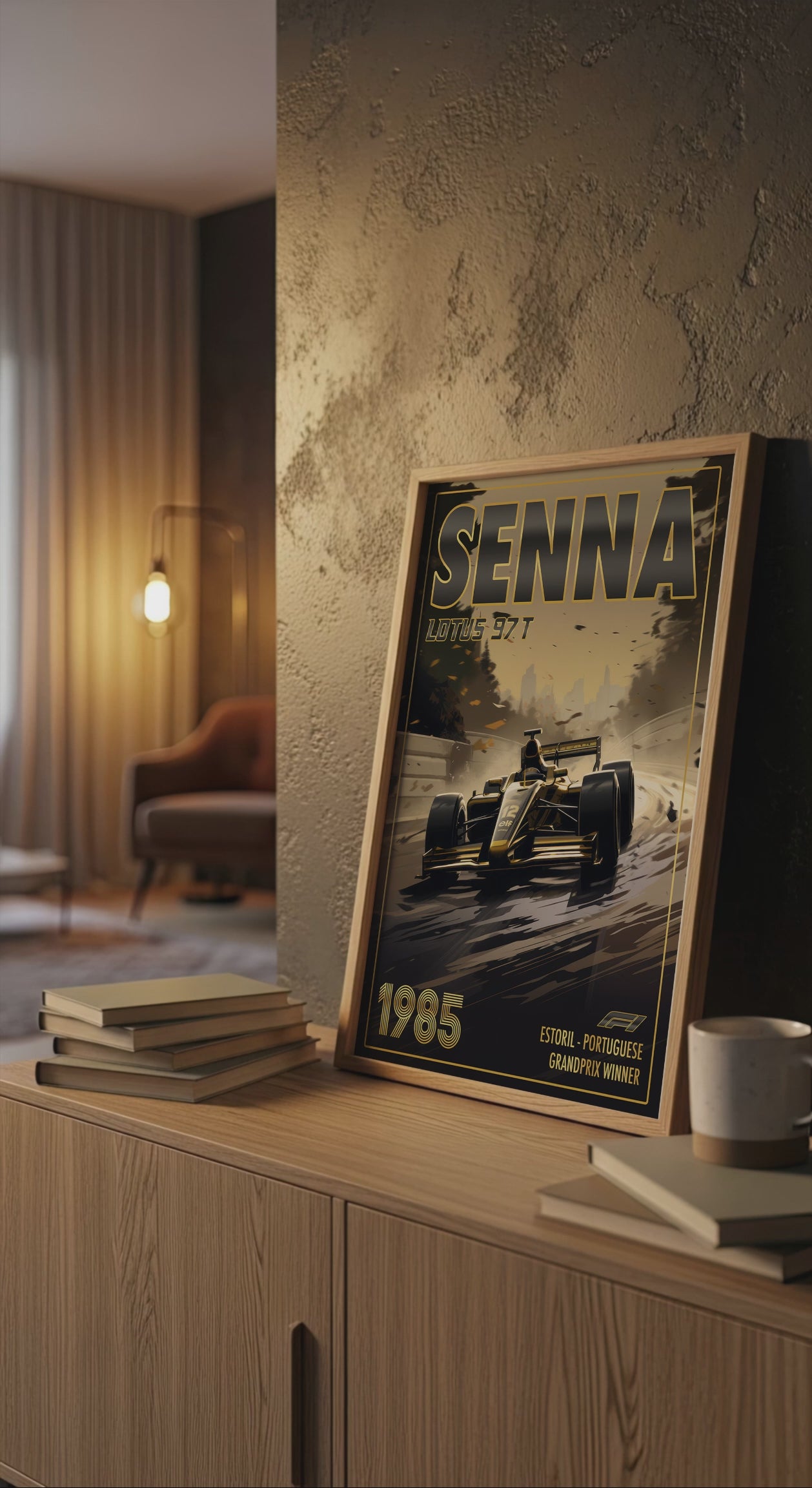 Vintage Ayrton Senna Poster Formula1 Race Car Wall Art Lotus 97T Artwork