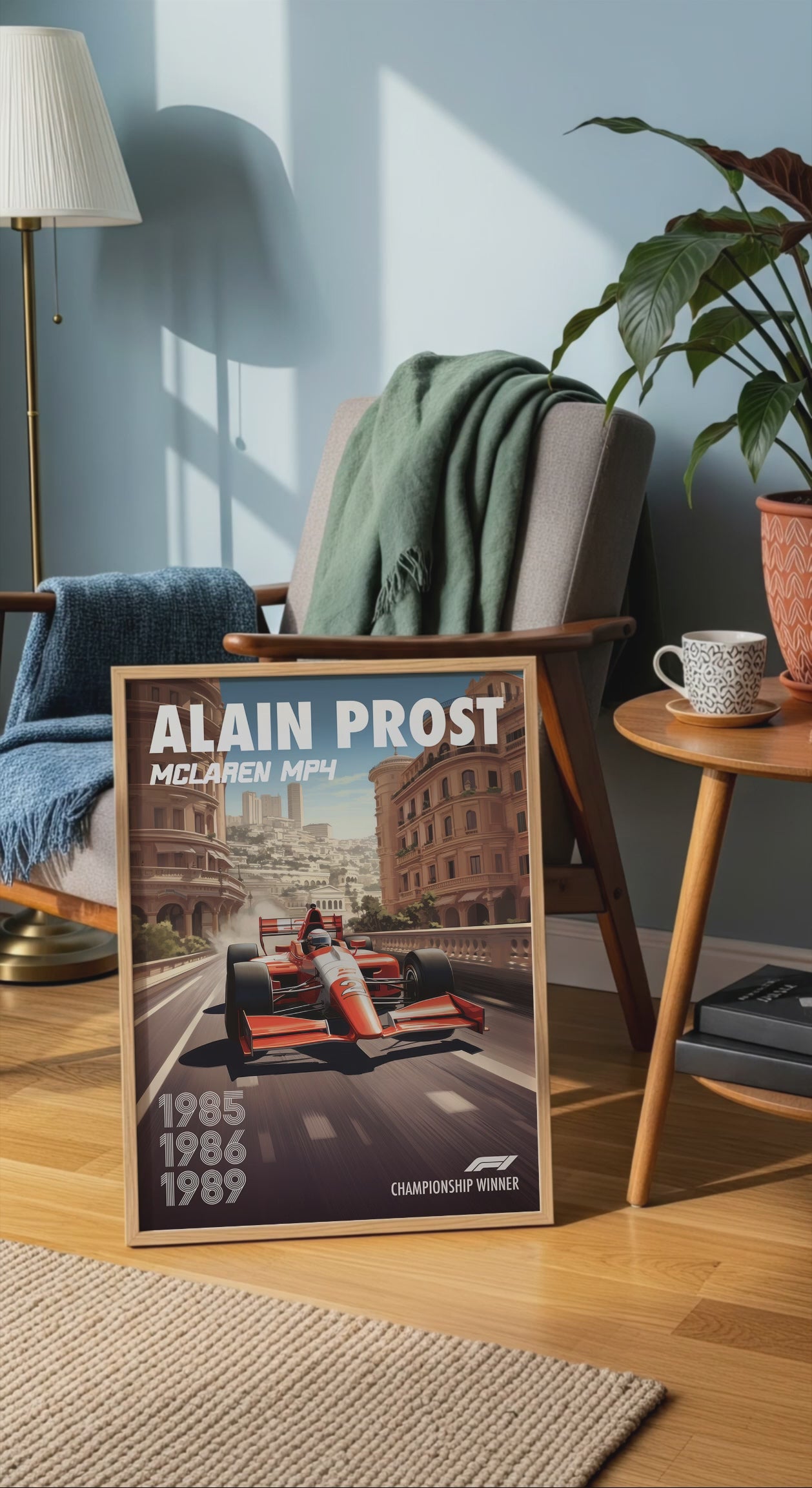 Vintage Alain Prost Poster Formula1 Race Car Wall Art Mclaren Mp4 Artwork