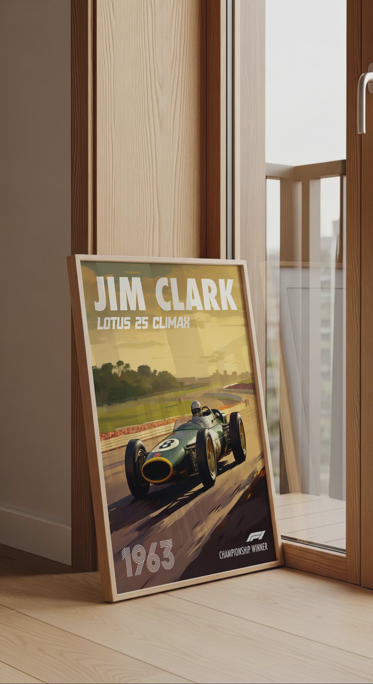 Vintage Jim Clark Poster Formula1 Race Car Wall Art Lotus 25 Climax Artwork